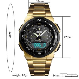 SKMEI 1370 Double Time Stainless Steel Business Watch - Golden