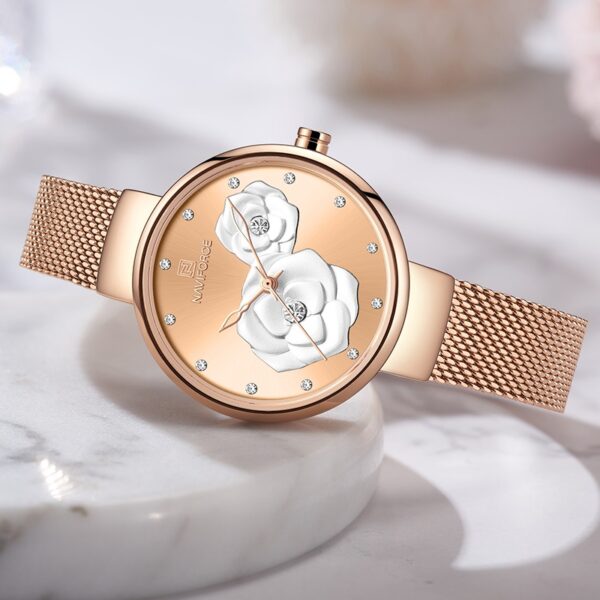 NAVIFORCE NF5013 Creative 3D Fashion Quartz Watch For Women - Rosegold