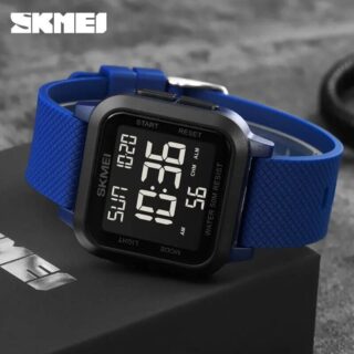 SKMEI 1894 Men Watch Digital Movement Stopwatch Countdown LED Display Square Shape Watch - Blue