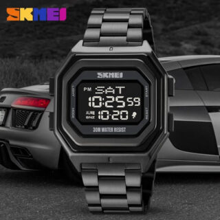 SKMEI 1875 Men's Outdoor Electronic Multifunction Rectangle Digital Stainless Steel Watch - Black