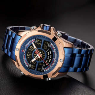 NAVIFORCE Nf9170 Dual Movement Digital Analogue Quartz Watch For Men - Rosegold/Blue