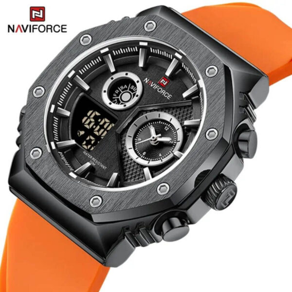 NaviForce NF9216 Men's Dynamic Dual Display Polygonal Bezel Luminous Silicone Strap Watch - Orange