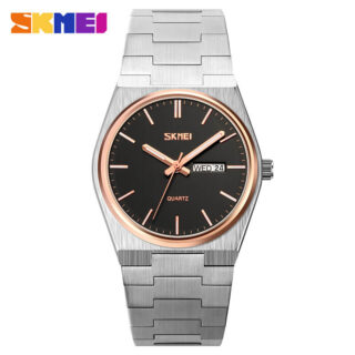 SKMEI 9288 Date Display Stainless Steel Quartz Watch For Men - Black/Rosegold