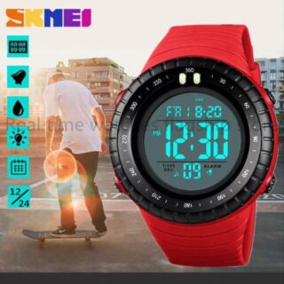 SKMEI 1420 Men's Outdoor Multifunction Countdown LED Digital PU Strap Watch - Red