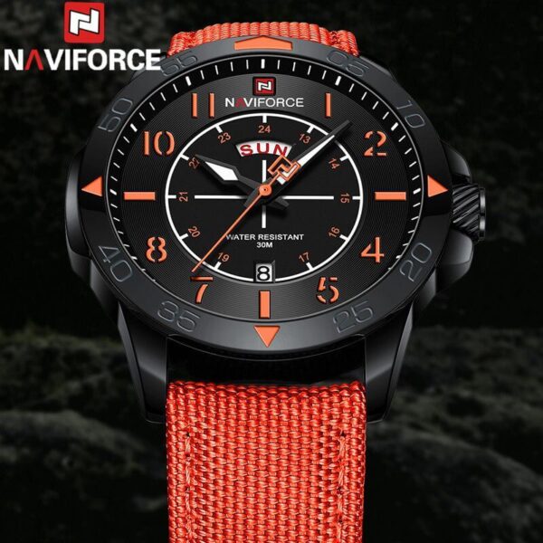 NaviForce NF9204 Stylish Day Date Display Nylon Strap Watch For Men - Red