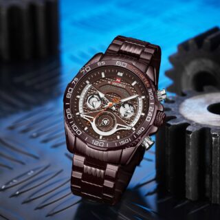 Naviforce NF9185 Stainless Steel Casual Multi-function Quartz Wrist Watch - Coffee