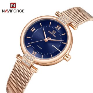 NAVIFORCE NF5019 Exclusive Edition Roman Numeral Quartz Watch For Women - Blue/Rosegold