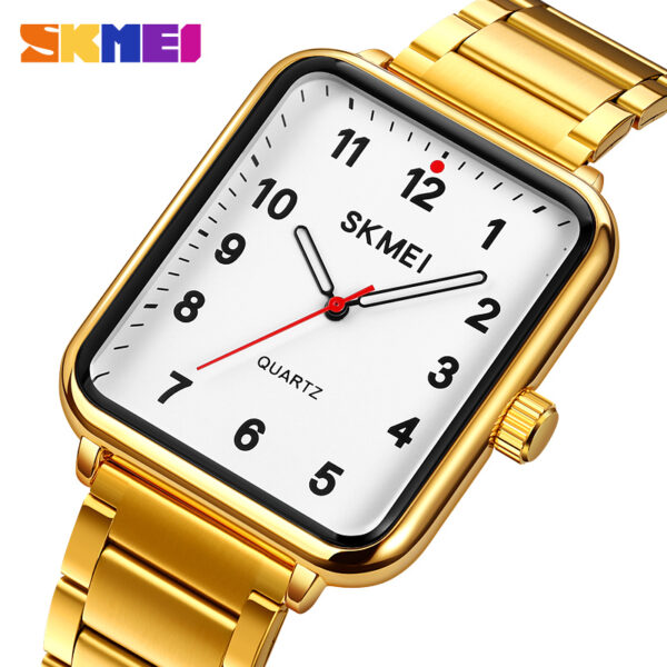 SKMEI 1954 Men Watch Casual Elegant Rectangle Dial Shape Stainless Steel Quartz - Golden/White