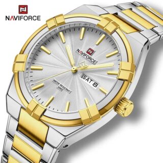 NaviForce NF9218 Fashion Simple Elegant Day Date Watch For Men - Golden/Silver