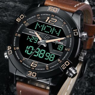 NAVIFORCE Nf9128 Double Time Digital/Analog Quartz Watch For Men- Black/Brown