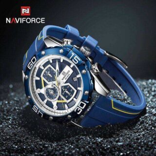 NAVIFORCE NF8018T Modern Casual Design Multi-function Silicone Strap Chronograph Watch For Men- Blue/Silver