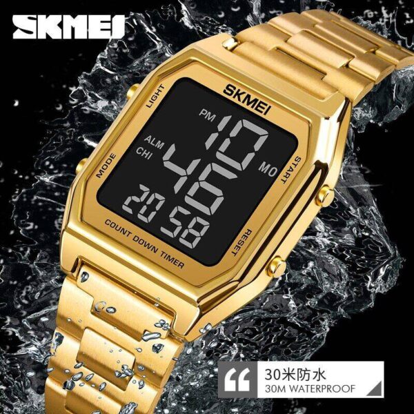 SKMEI 1735 LED Dual Time Men Digital Retro Fashion Wristwatch - Golden/Black