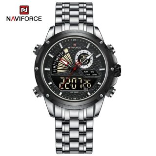 NaviForce NF9205 Luxury Dual Display Men Luminous Stainless Steel Watch - Black/Silver