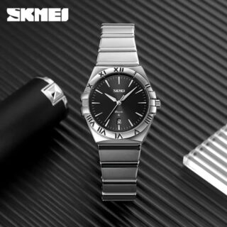 SKMEI 9257 Business Casual Roman Numeral Date Display Stainless Steel Wristwatch For Women - Silver/Black