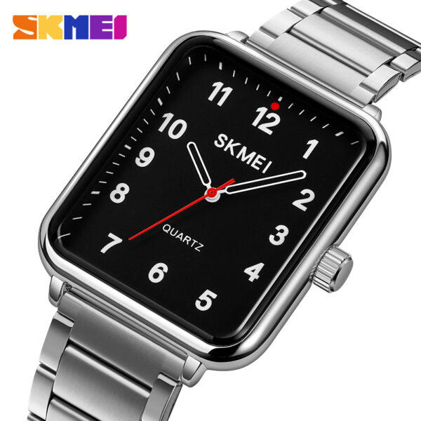 SKMEI 1954 Men Watch Casual Elegant Rectangle Dial Shape Stainless Steel Quartz - Silver/Black