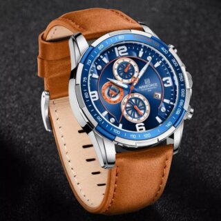 NaviForce NF8020 Fashion Multifunction Chronograph Date Display Leather Strap Wristwatch For Men - Orange/Silver