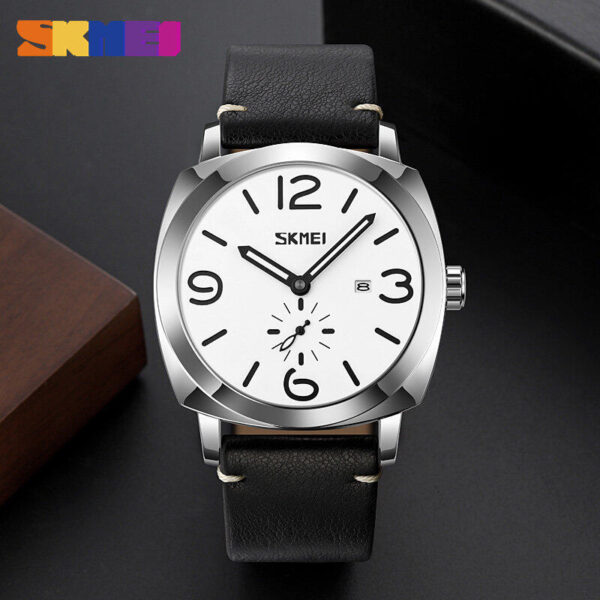 SKMEI 9305 Men Watch Casual Date Function Leather Strap Quartz - Black/Silver