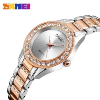 SKMEI 1262 Luxury Rhinestone Plain Display watch for women - Silver/RoseGold