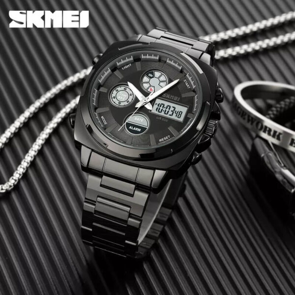 Skmei 1673 Business Dual Display Men Watch Stainless Steel Multifunction Fashion LED Light - Black/White