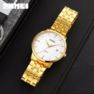 SKMEI 1801 Men's Business Calendar Stainless Steel Classic Diamond Quartz Watch - Golden