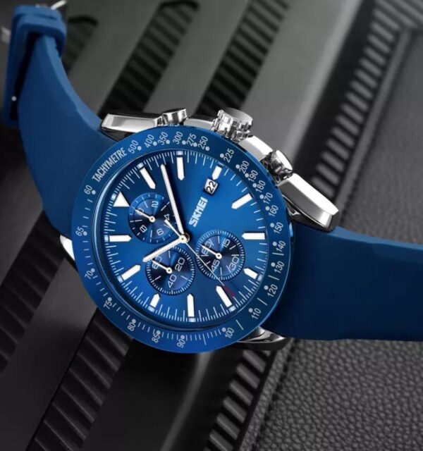 SKMEI 9253 Men's Top Luxury Chronograph Multifunction Silicone strap Quartz Movement Watch - Blue