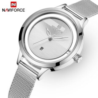 NAVIFORCE NF5014 Date Function Mesh Stainless Steel Quartz Watch For Women - Silver