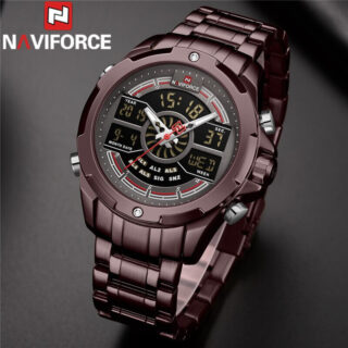 NAVIFORCE Nf9170 Dual Movement Digital Analogue Quartz Watch For Men - Coffee