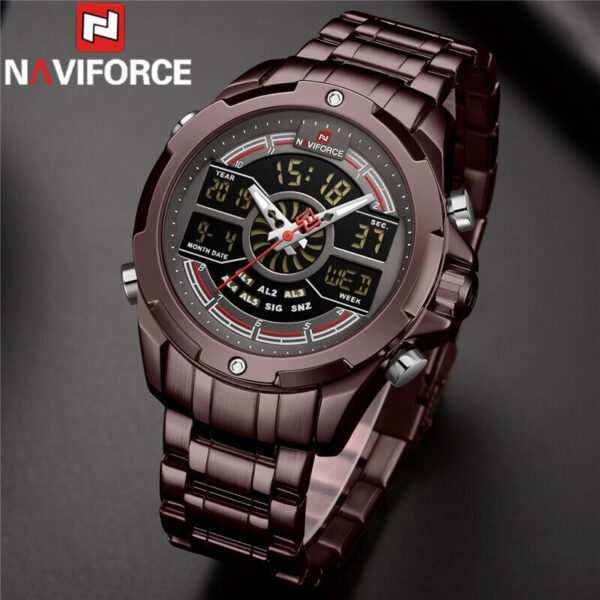 NAVIFORCE Nf9170 Dual Movement Digital Analogue Quartz Watch For Men - Coffee