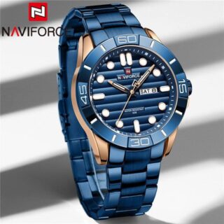 NAVIFORCE NF9198 Casual Quartz Luminous Date Week Stainless Steel Watch For Men - Blue/RoseGold