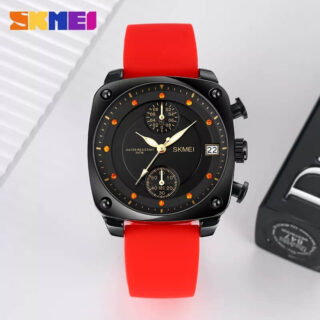 SKMEI 1903 Retro Personality Fashion Rhinestone Chronograph Leather Strap Watch For Men - Red