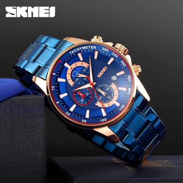 SKMEI 9250 Men's Watch Multifunction Moonphase Creative Design Chronograph Date Display Stainless Steel - Blue