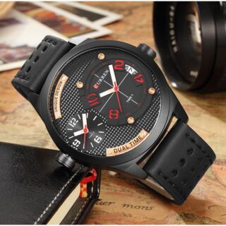 CURREN 8252 Dual Time Analog Quartz Watch For Men- Red/Black