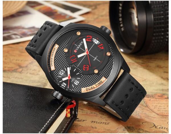 CURREN 8252 Dual Time Analog Quartz Watch For Men- Red/Black