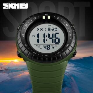 SKMEI 1420 Men's Outdoor Multifunction Countdown LED Digital PU Strap Watch - Green