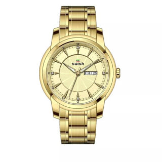 SWISH SW0107 Business Complete Calendar Diamond Stainless Steel Quartz Watch For Men - Golden