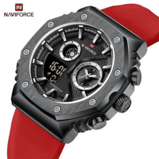 NaviForce NF9216 Men's Dynamic Dual Display Polygonal Bezel Luminous Silicone Strap Watch - Red