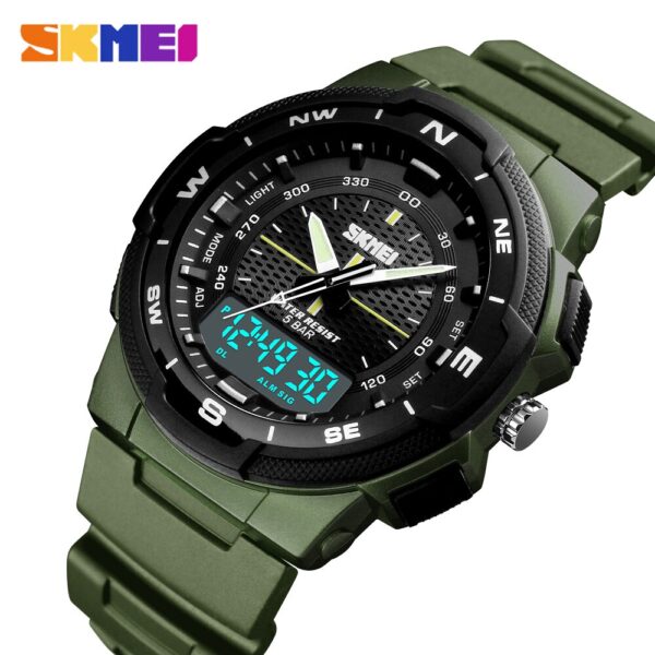 SKMEI 1454 Dual Time 50M Waterproof Silicon Outdoor Sporty Watch - Green