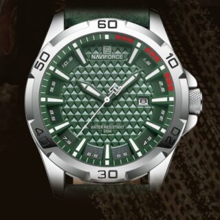 NaviForce NF8023 Men's Classic Date Display Luminous Quartz Leather Strap Watch - Green/Silver