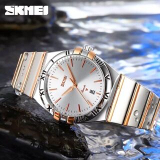SKMEI 9257 Business Casual Roman Numeral Date Display Stainless Steel Wristwatch For Men - Silver/White