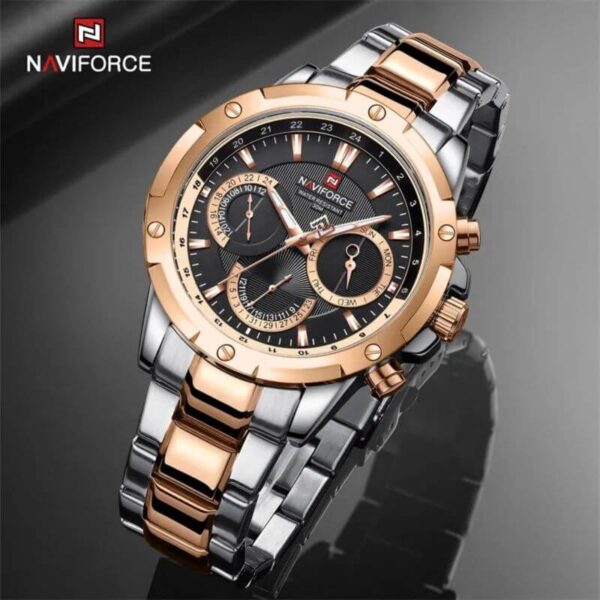 NAVIFORCE NF9196 Chronograph Complete Calendar Watch For Men - RoseGold/Black