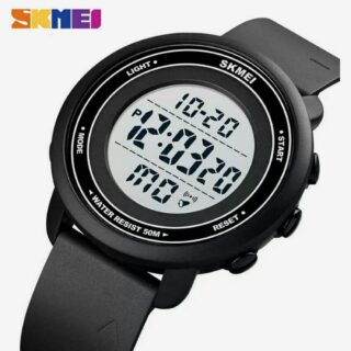 SKMEI 1736 Men's Outdoor Multifunction Countdown LED Small Dial Digital PU Strap Watch - White/Black