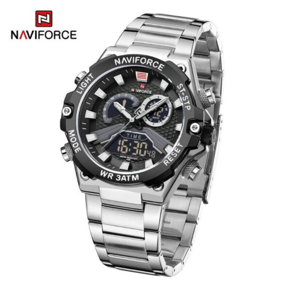 NaviForce NF9207 Fashion Digital Analog Complete Calendar Watch For Men - Silver/Black