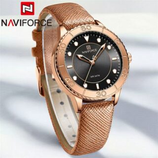 Naviforce NF5020 Simple Elegant Fashion Leather Strap Wristwatch For Women - RoseGold/Orange