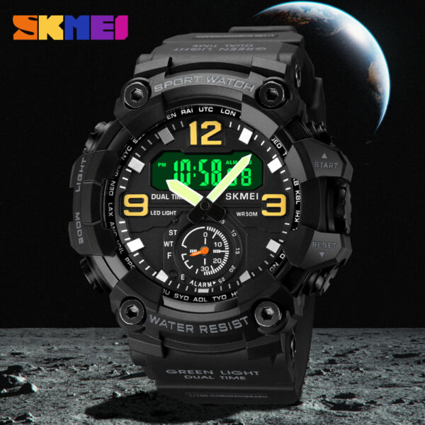 SKMEI 1965 Men's Military 3 Time Chrono Waterproof LED Dual Display Sport Watch - Black