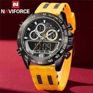 NAVIFORCE NF9188T Dual Screen Display Digital Analog Silicone Strap Watch For Men - Black/Yellow