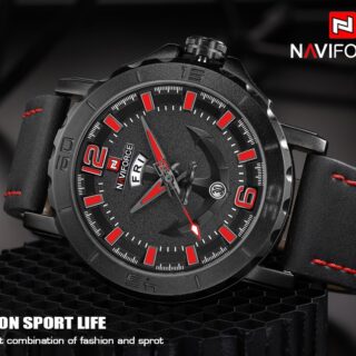 NAVIFORCE Nf9122 Militiary Sports Leather Wrist Watch For Men- Red/Black