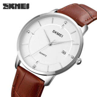 SKMEI 1801 Men's Business Calendar Leather Strap Classic Diamond Quartz Watch - Brown