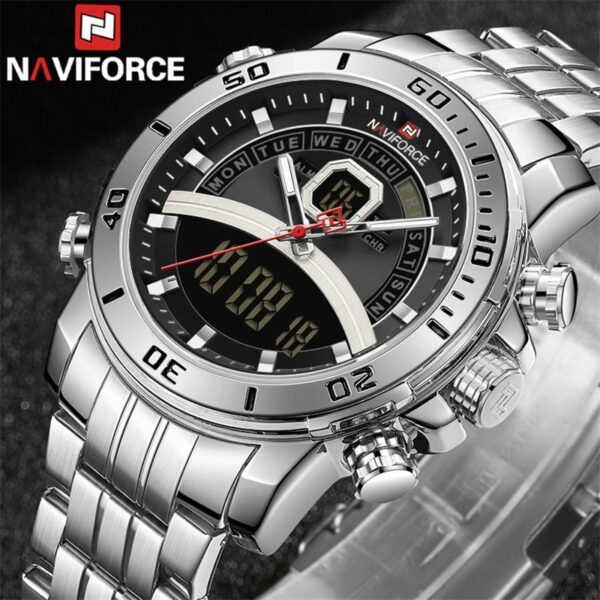 NAVIFORCE NF9181 Men Watches Top Brand Stainless Steel Quartz Watch - Silver