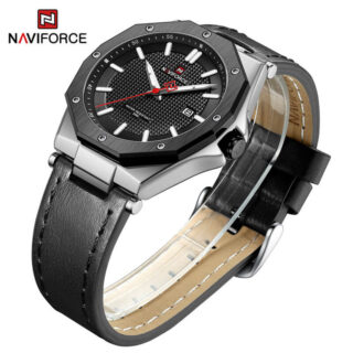 NaviForce NF9200 Polygon Vogue Leather Strap Date Function Watch For Men - Black