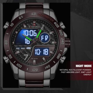 NAVIFORCE NF9171 Dual Movement Digital Analog Function Quartz Watch - Coffee/Silver